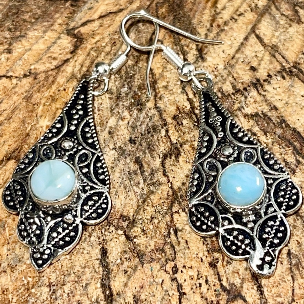 Caribbean Larimar Earrings 1 7/8” - Picture 1 of 5